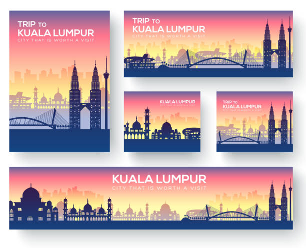 Set of Kuala Lumpur landscape country ornament travel tour concept. Culture traditional, magazine, book, poster, abstract, element. Vector decorative ethnic greeting card or invitation background Set of Kuala Lumpur landscape country ornament travel tour concept. Culture traditional, magazine, book, poster, abstract, element. Vector decorative ethnic greeting card or invitation twin towers malaysia stock illustrations