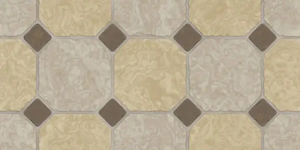 Beige Brown Seamless Classic Floor Tile Texture. Simple Kitchen, Toilet or Bathroom Mosaic Tiles Background. 3D rendering. 3D illustration.