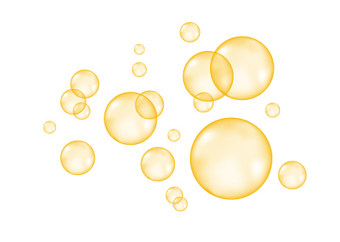 Fizz. Fizzing  air  golden  bubbles on white  background. Vector texture.