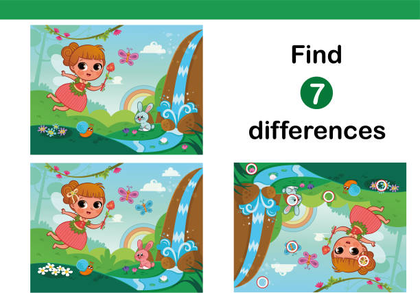 znajdź 7 różnic gra edukacyjna dla dzieci. - backgrounds multi colored water mystery stock illustrations