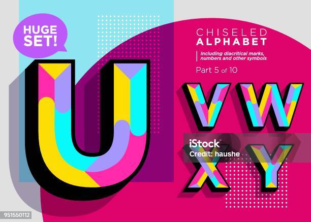 Vector Mosaic Typeset Textured Geometric Type Trendy Polygonal Typography For Music Poster Sale Card Fest Banner Game Design Retro Vibrant Alphabet Colorful Hipster Background Funky Font Stock Illustration - Download Image Now