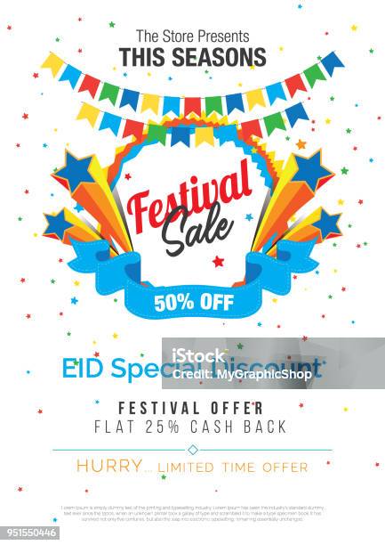 Festival Sale Poster Flyer Layout Template Stock Illustration - Download Image Now - Celebration, Celebration Event, Backgrounds