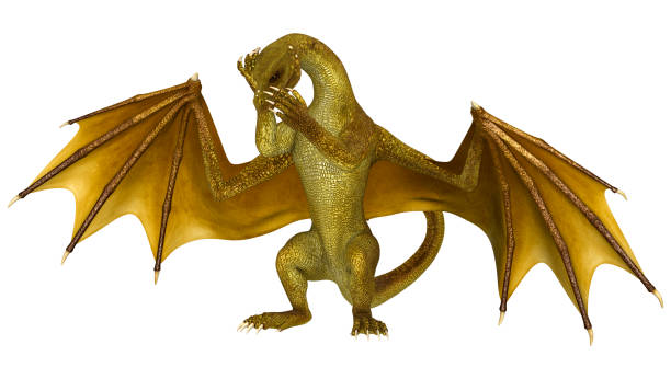 istock 3D illustration golden fantasy dragon on white 951551136