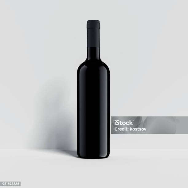 Black Wine Bottle On The White Background 3d Rendering Stock Photo - Download Image Now