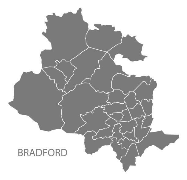 ilustraciones, imágenes clip art, dibujos animados e iconos de stock de mapa de la ciudad de bradford con salas gris ilustración silueta - bradford england