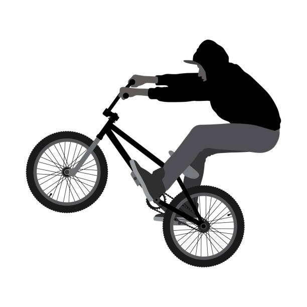 ilustraciones, imágenes clip art, dibujos animados e iconos de stock de silueta de hombre bmx - bmx cycling cycling bicycle teenager