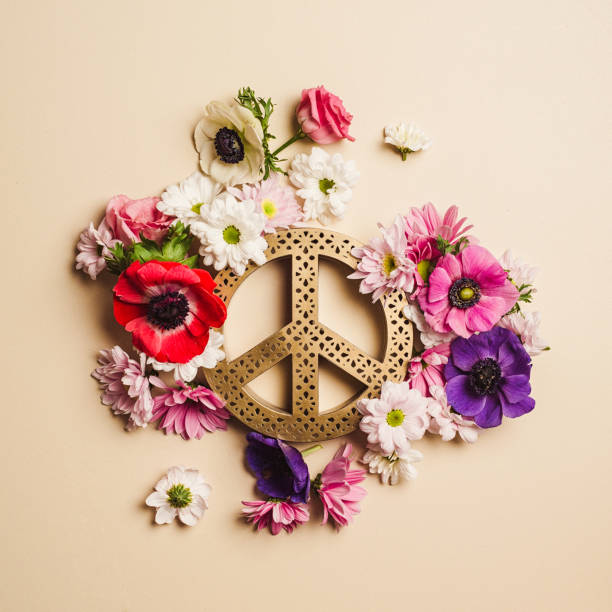 Flower peace background arrangement in pastel color.\nFlower power photo taken in studio with storbe lights