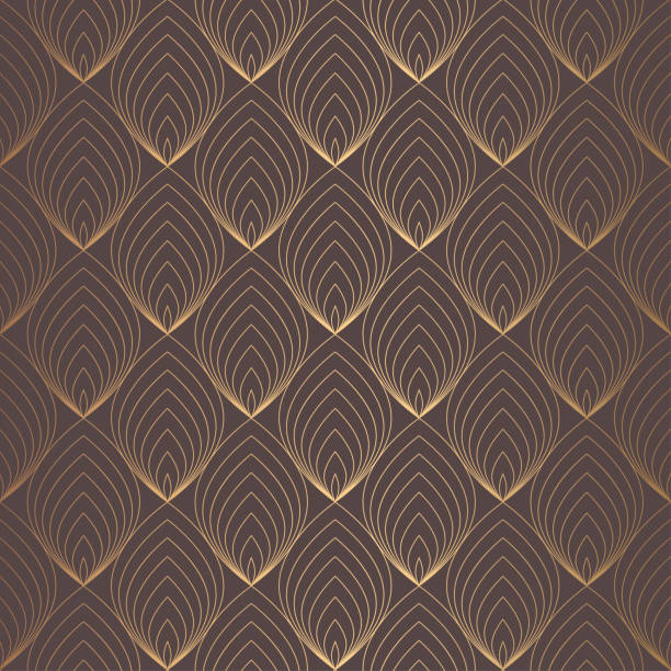 шаблон ар-деко - textile pattern brown gold stock illustrations