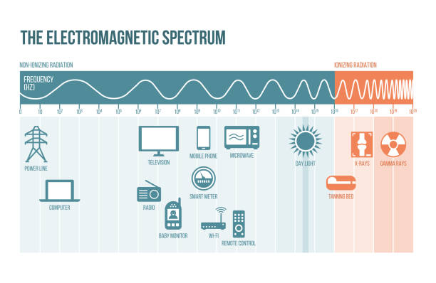 The electromagnetic spectrum The electromagnetic spectrum diagram with frequencies, waves and examples spectrum stock illustrations