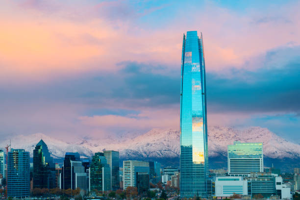 Financial district skyline with Los Andes Mountains in the back Financial district skyline with Los Andes Mountains in the back, Las Condes, Santiago de Chile sanhattan stock pictures, royalty-free photos & images
