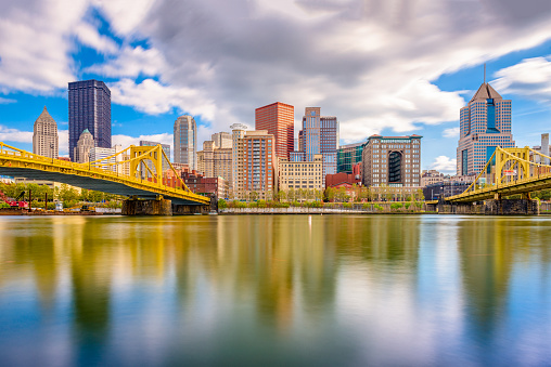 Pittsburgh, Pennsylvania, USA skyline on the river.