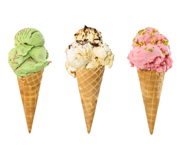 istock Set of ice cream in waffle cone isolated on white 951650726