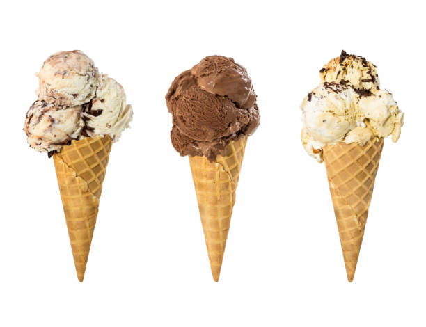 istock Set of three ice cream in waffle cone isolated on white 951650732