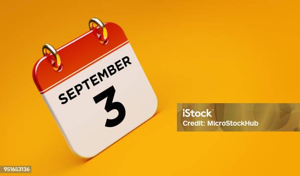 September 3 Calendar On Yellow Background Stock Photo - Download Image Now - Labor Day - North American Holiday, Calendar, Number 3