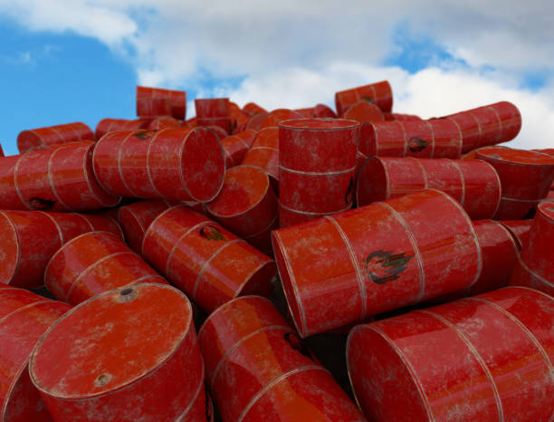 istock Barrels with flammable contents. 3D render 951655282