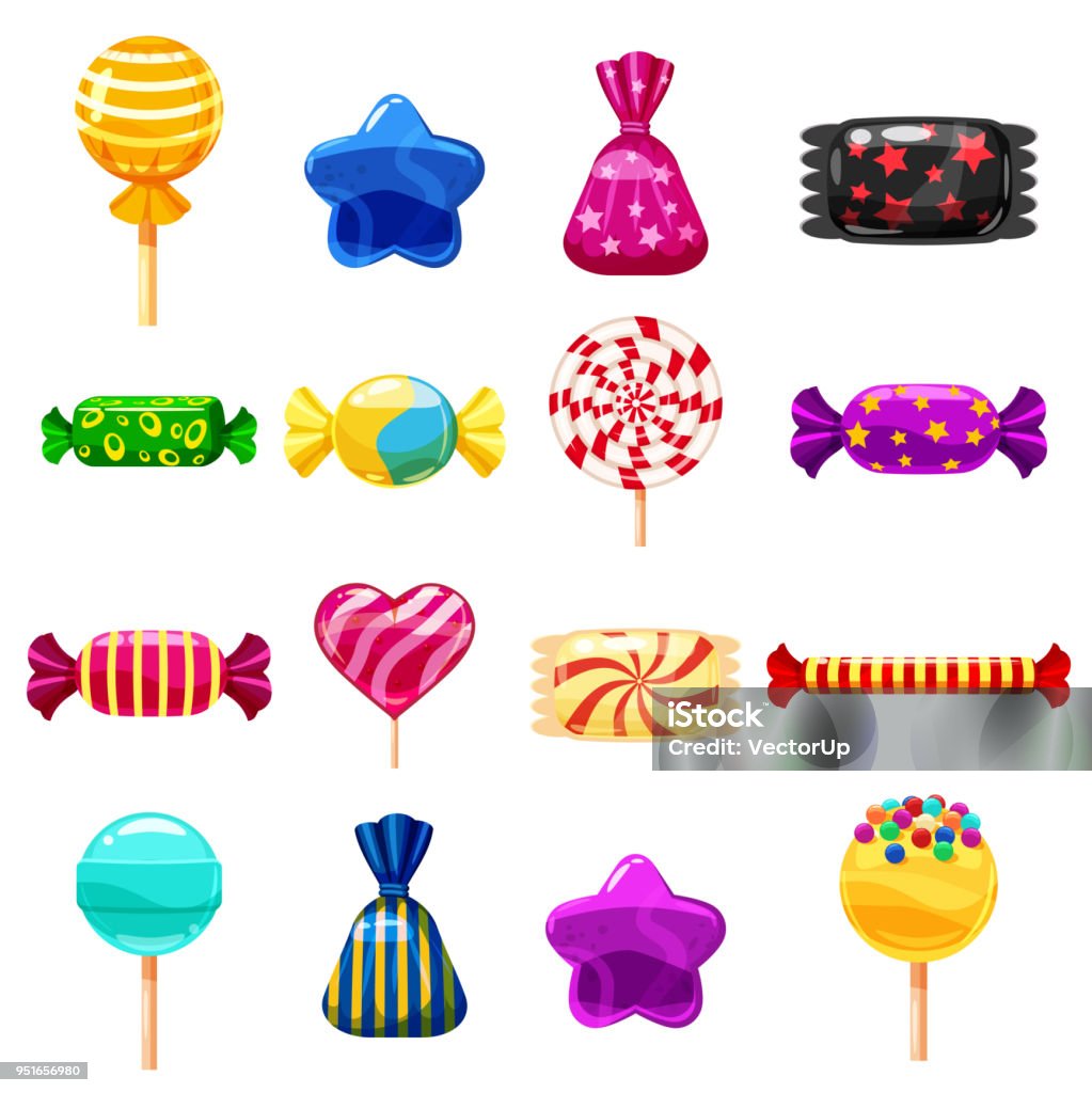 Set Single Cartoon Candies Lollipop Candy Desserts Illustration Isolated On  White Cartoon Style Stock Illustration - Download Image Now - iStock