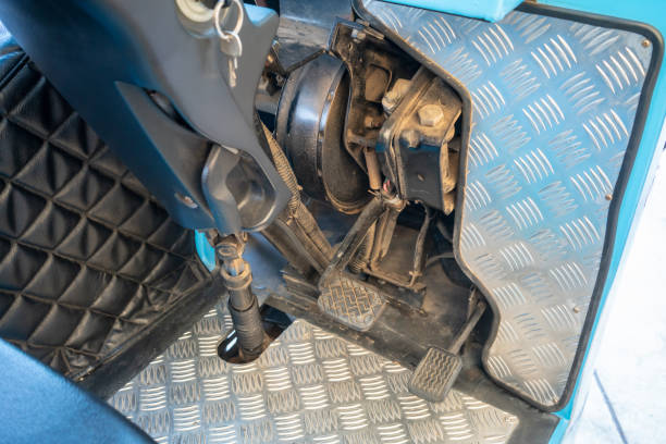 istock Accelerator and break pedals of electrical shuttle bus. 951658248
