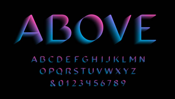 3d 폰트입니다. 라틴 문자와 숫자로 벡터 알파벳입니다. - ribbon typescript letter vector stock illustrations