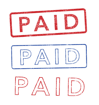 Vector illustration of the word Paid in red and blue stamps