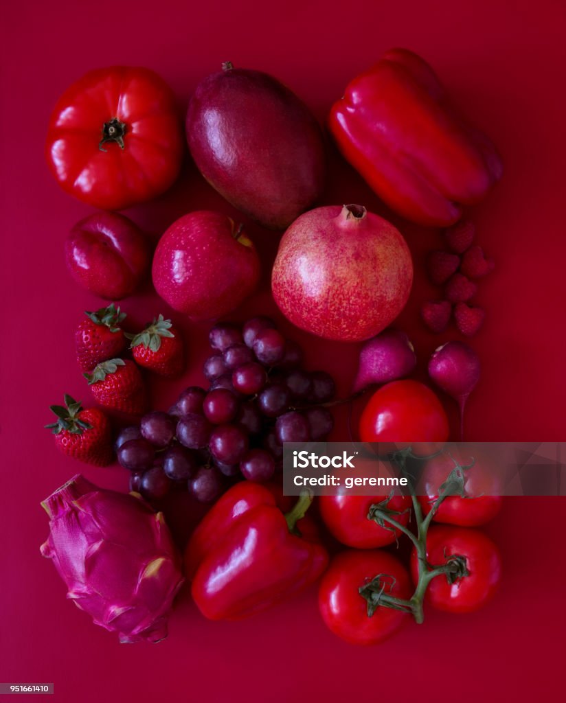 Frutta e verdura rossa - Foto stock royalty-free di Verdura - Cibo
