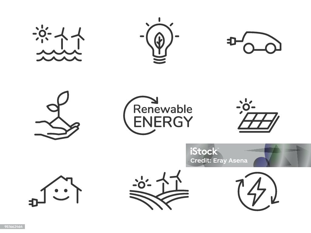 Renewable energy icons Renewable energy line icons Icon Symbol stock vector