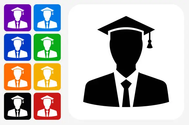 Vector illustration of Graduation Face Icon Square Button Set