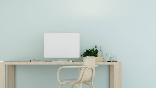 istock Work space interior wall pastel color  - 3d rendering minimal japanese 951663868