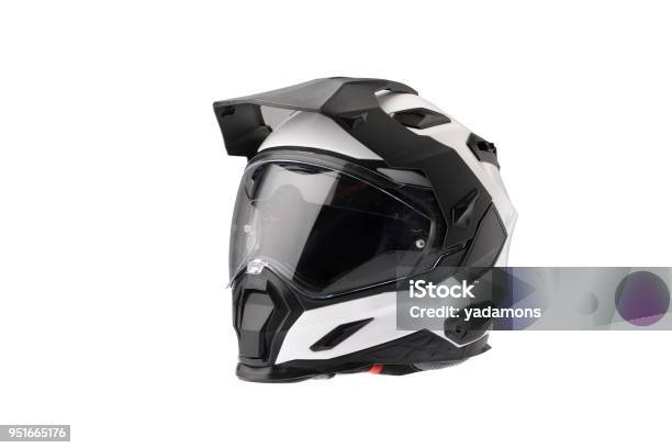 Full Face Motorcycle White Helmet Close The Face Shield Stock Photo - Download Image Now