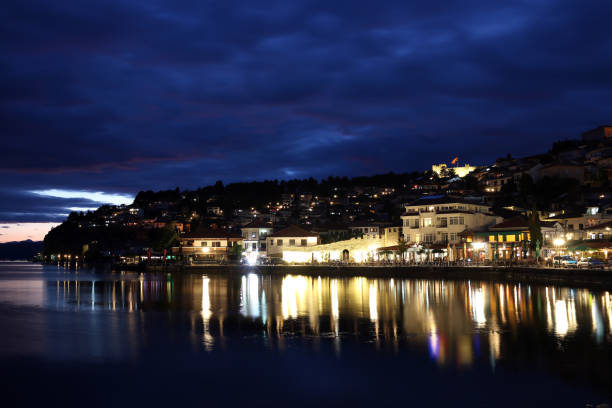 istock Lake Ohrid and city at night 951665876