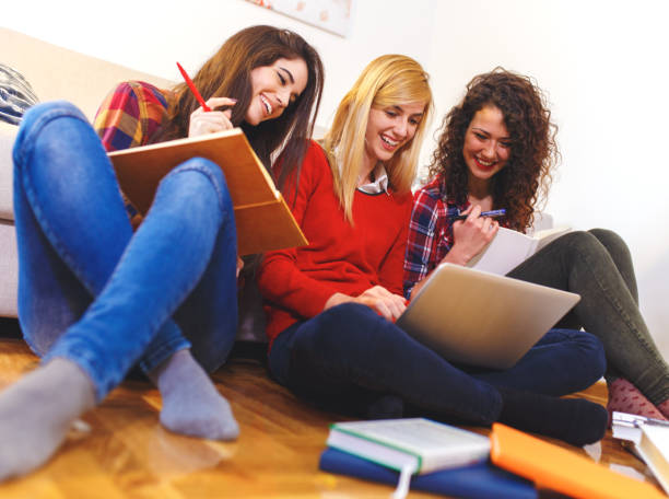 istock Group of female students study at home, learning for university exam. 951669886