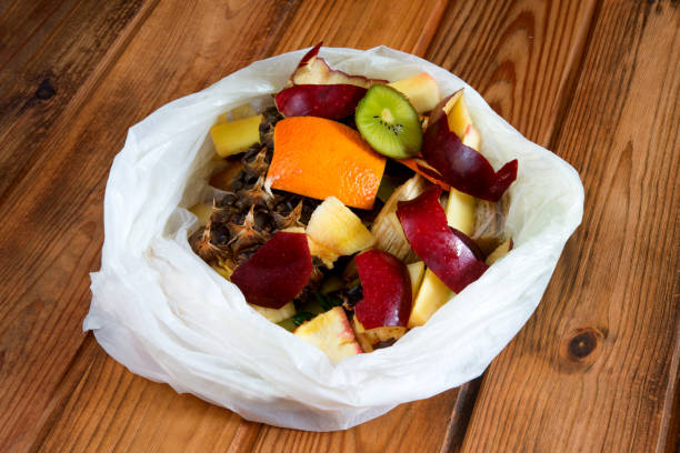 skórki owocowe w torbie nadajnikowej - garbage food compost unpleasant smell zdjęcia i obrazy z banku zdjęć