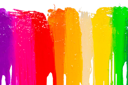 rainbow colors of paint dripping with clipping path