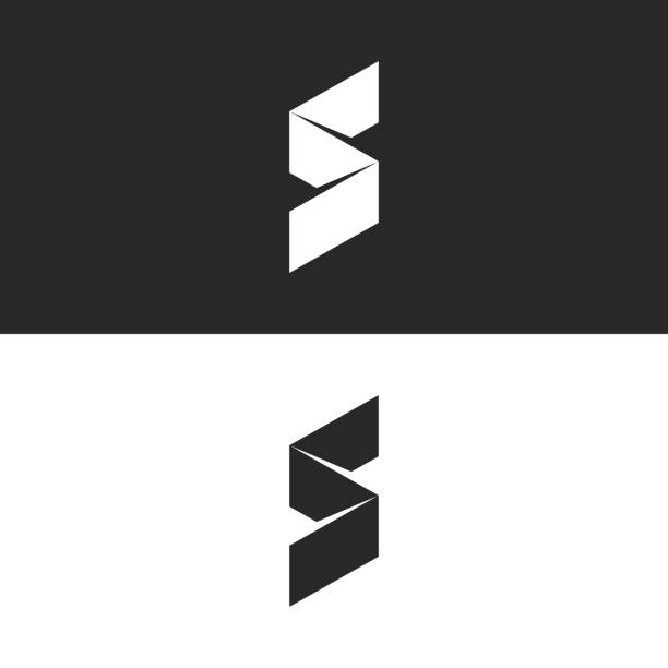 moderne s brief symbol menüband isometrische gestrichelte linie einfache 3d-form, minimal kreativmodus identität mark - ribbon typescript letter vector stock-grafiken, -clipart, -cartoons und -symbole