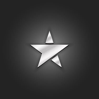 Silver star icon mockup metallic shabby texture. Luxury material metal 3d award pentagram icon.