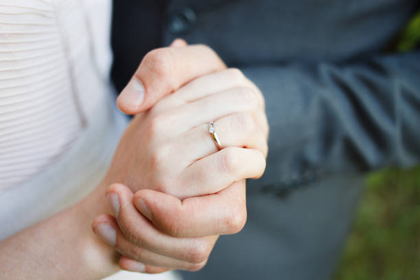 istock Hands of a loving couple. Wedding ring 951675746