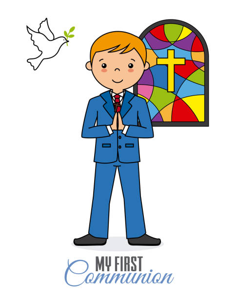 my first communion my first communion. Boy praying in church church clipart stock illustrations