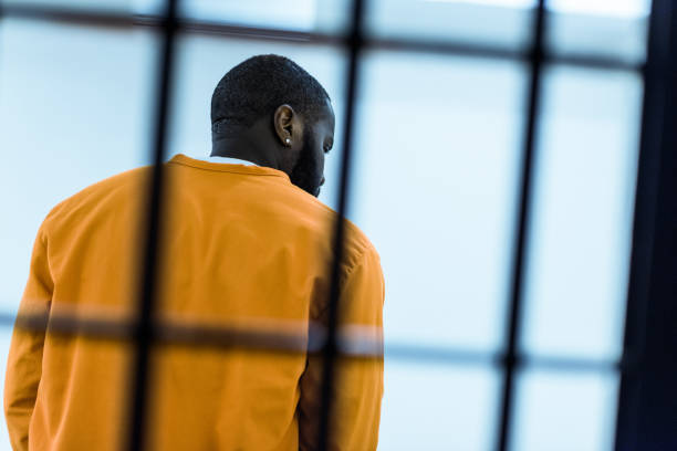istock back view of african american prisoner behind prison bars 951677526
