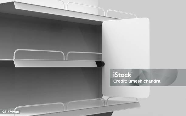 Blank Supermarket Shelf Banner Display For Design Presentation 3d Render Illustration Stock Photo - Download Image Now