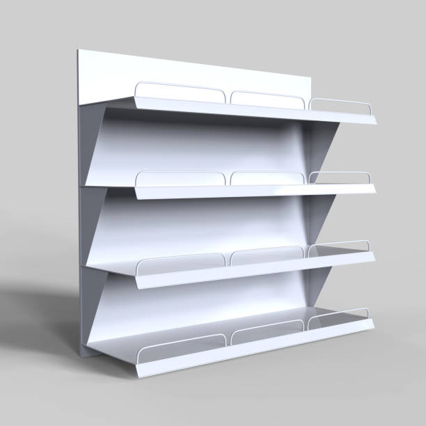 istock White Cardboard Floor Display Rack For Supermarket Blank Empty Displays With Shelves Products Mock Up On White Background Isolated. Ready For Your Design. 3d illustration. 951679910