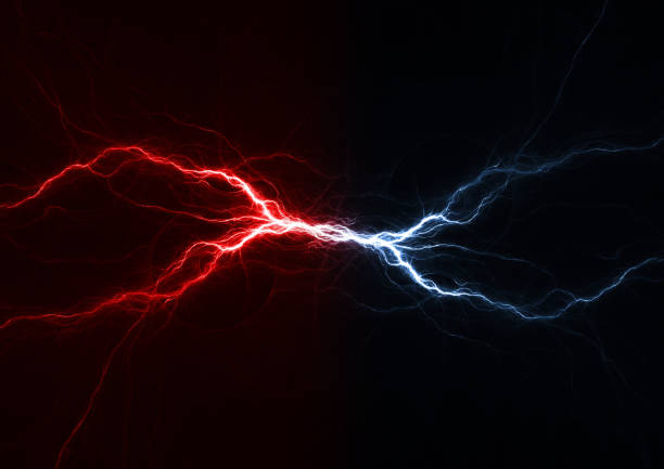 Fire and ice plasma lightning swirl, abstract electrical background stock photo