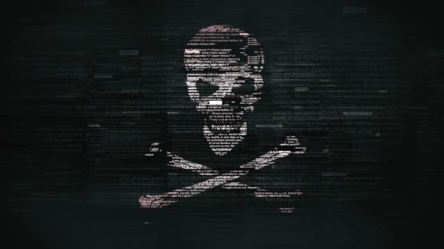 Skull & Crossbones Symbol in Glitchy Computer Screen