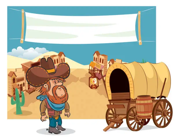 Vector illustration of Cowboy and Town