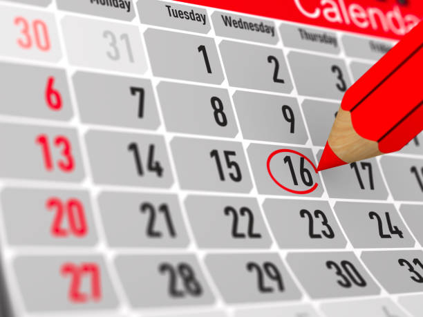 calendar with noted date on white background. Isolated 3D illustration