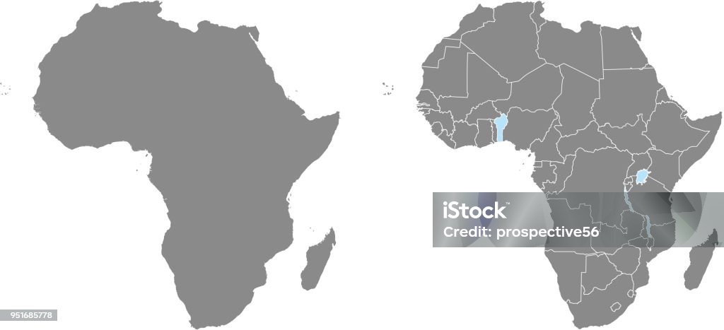 Ilustración de contorno de vector de África mapa con fronteras de países en fondo gris. Altamente detallado mapa exacto del continente africano elaborado por un experto del mapa. - arte vectorial de África libre de derechos