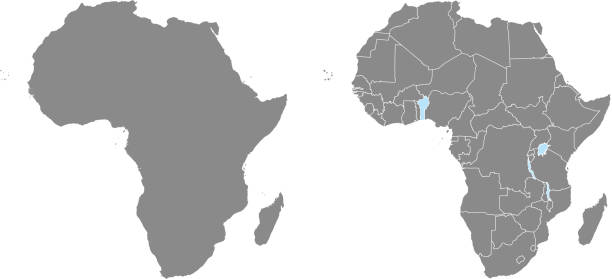 회색 배경에서 국가 테두리 아프리카 지도 벡터 개요 그림. 지도 전문가 의해 준비 하는 아프리카 대륙의 매우 상세한 정확한 지도. - senegal stock illustrations