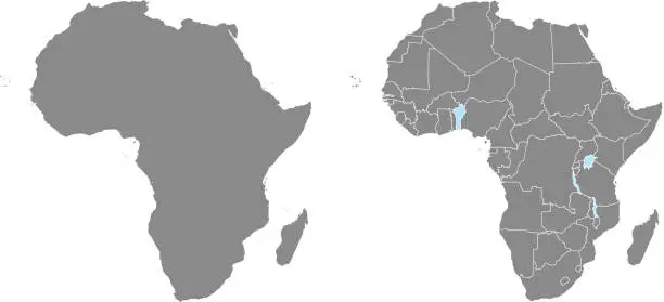 Vector illustration of Africa map vector outline illustration with countries borders in gray background. Highly detailed accurate map of African continent prepared by a map expert.