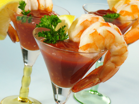 Shrimp cocktail on a marble table