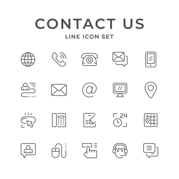 установите значки линий контакта с нами - location services stock illustrations