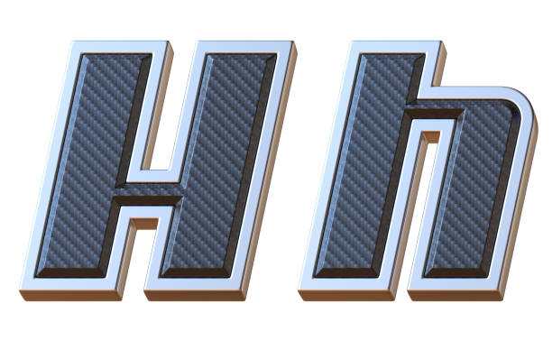 Carbon fiber and metallic font letter H 3D isolated illustration