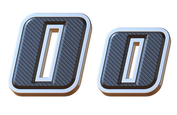 Carbon fiber and metallic font letter O 3D isolated illustration